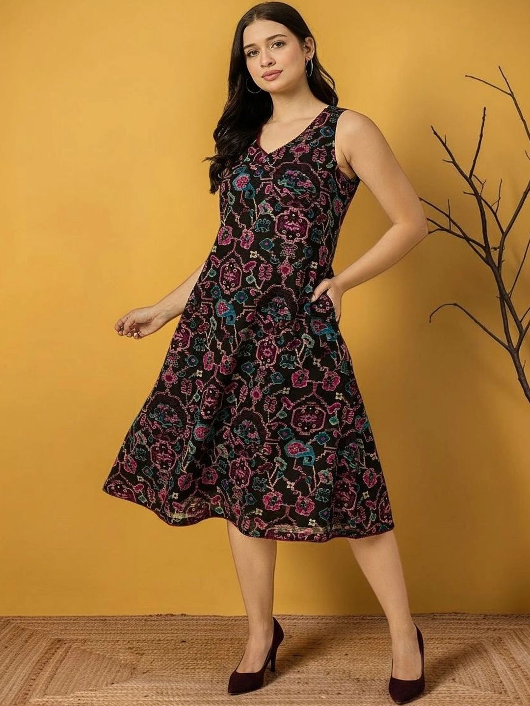 Azira Abstract Printed Cotton A-Line Ethnic Dresses-picture-12