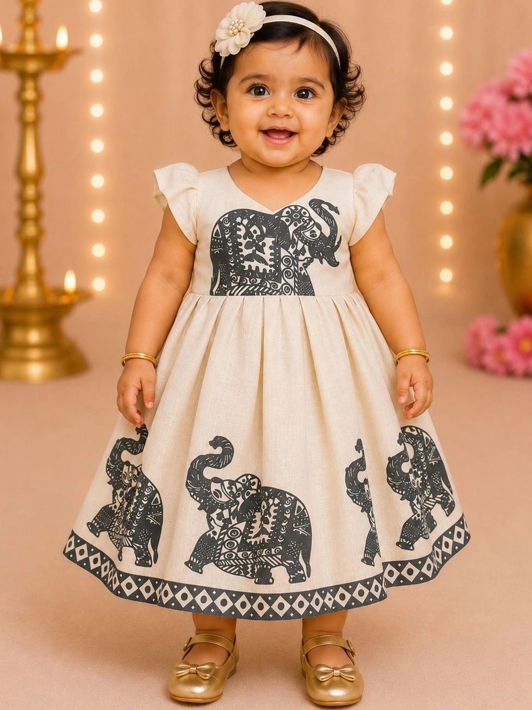 Babypattu Printed V-Neck Fit & Flare Ethnic Dresses-picture-23