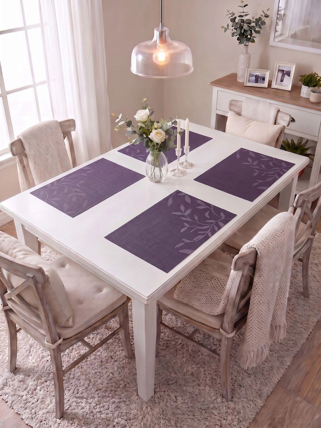 Myntra Elegant Homes 4-Pcs Purple Printed Rectangle Table Placemats-picture-36