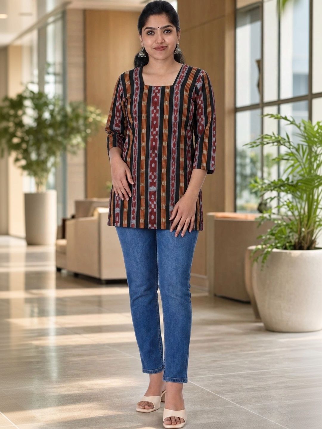 GHL-GUENDICHA HAAT LLP Ethnic Motifs Printed Square Neck Pure Cotton Blend Handloom Kurti-picture-45