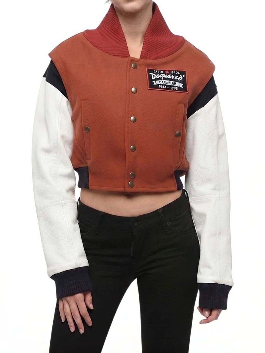 Dsquared2 Women Colourblocked Woollen Crop Varsity Jacket-picture-12