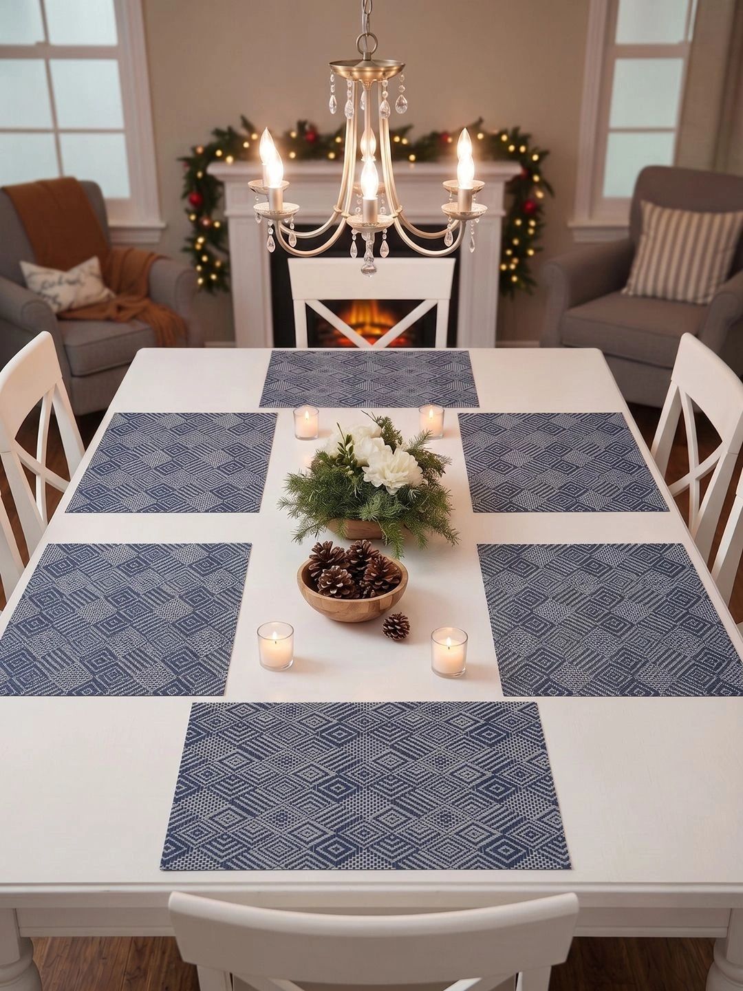 Myntra Elegant Homes 8-Pcs Navy Blue Printed Rectangle Table Placemats-picture-18