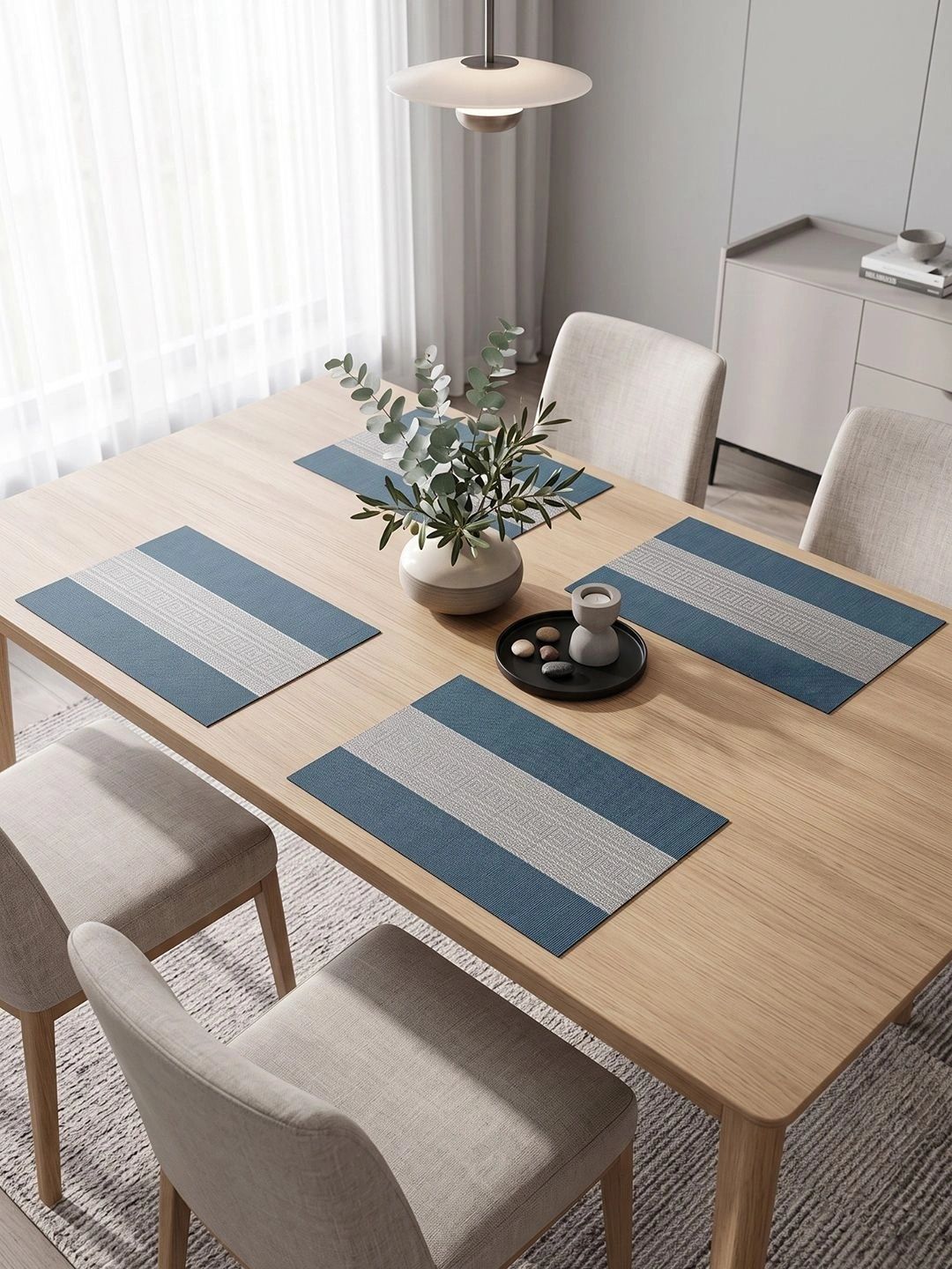 Myntra Elegant Homes 4-Pcs Navy Blue Striped Rectangle Table Placemats-picture-11