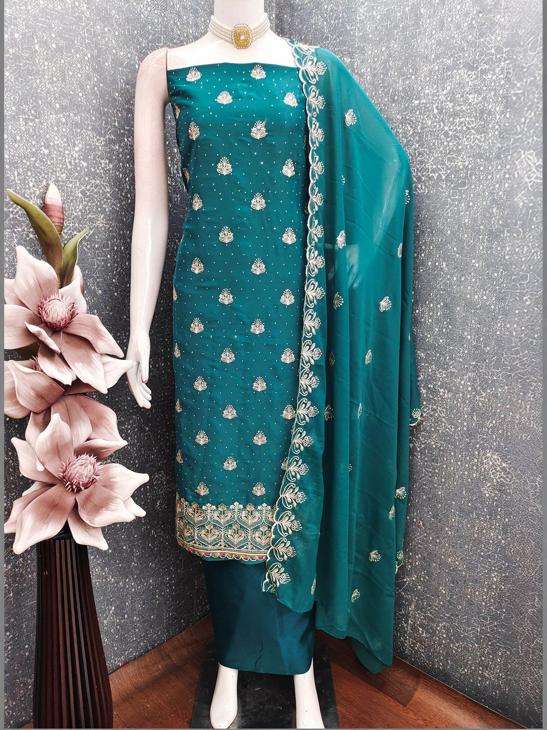 Maroosh Embellished Silk Georgette Unstitched Dress Material-image-35