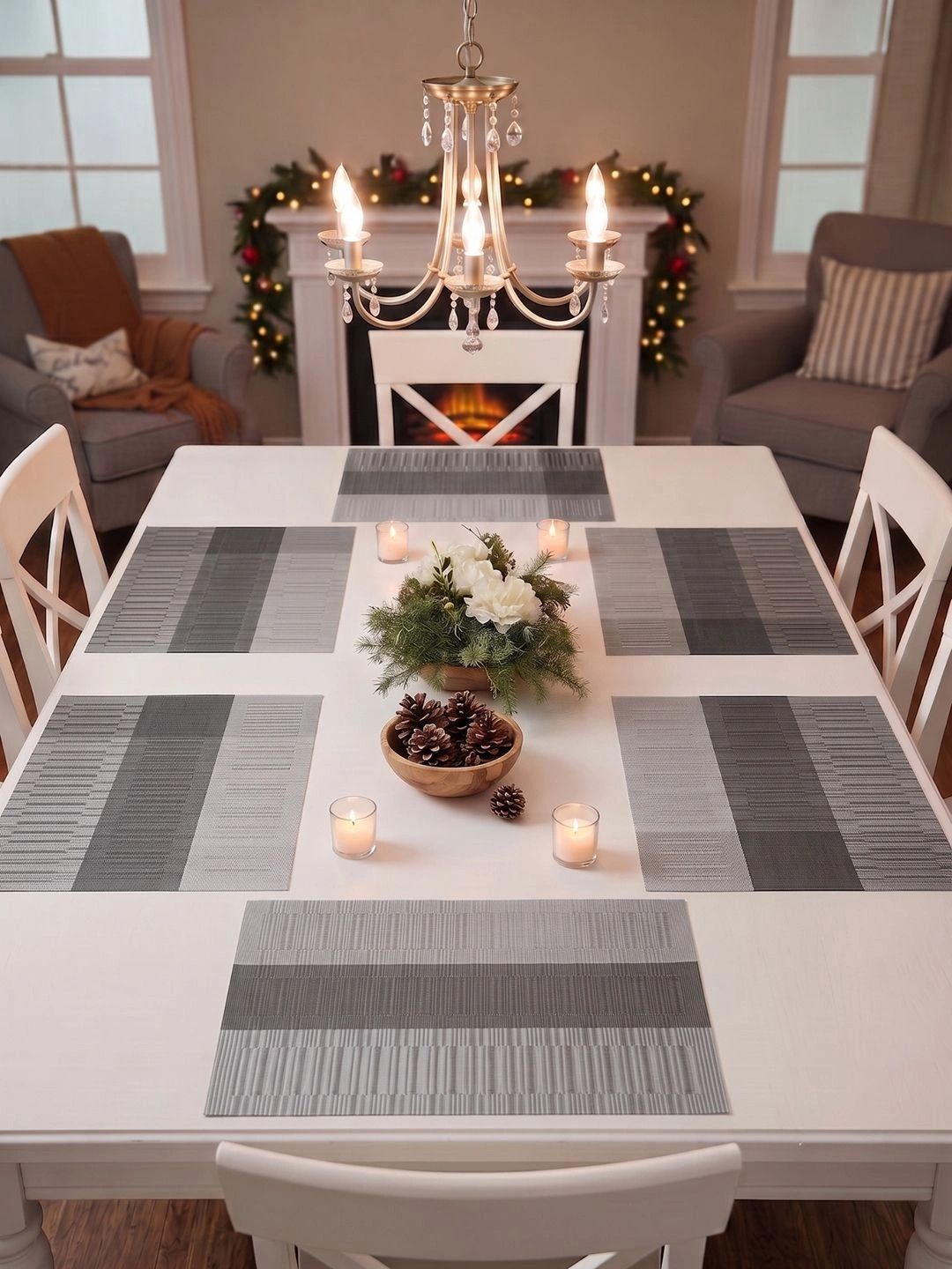 Myntra Elegant Homes 8-Pcs Grey Striped Rectangle Table Placemats-picture-55