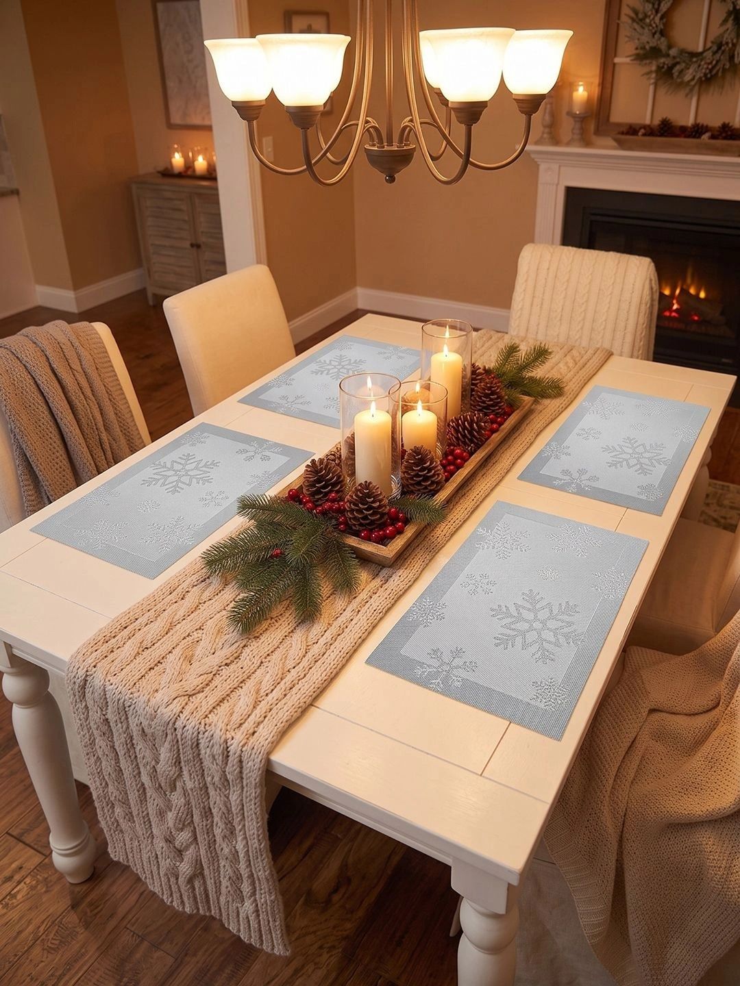 Myntra Elegant Homes 4-Pcs Grey Printed Rectangle Table Placemats-picture-14