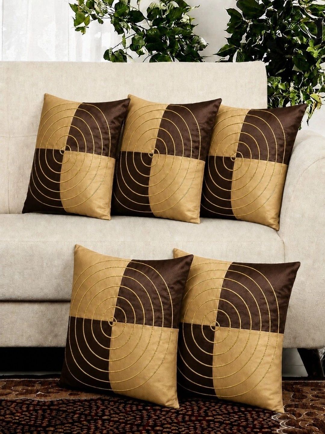 LOFEY Brown Set of 5 Geometric Square Cushion Covers-image-29