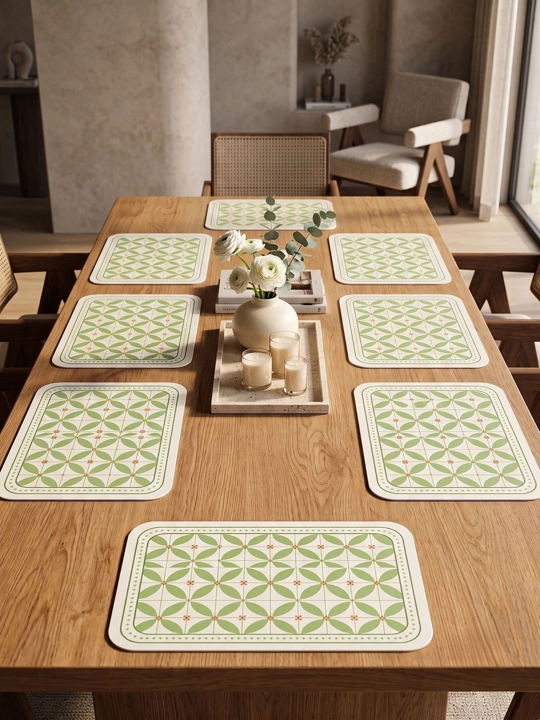 Myntra Elegant Homes 8-Pcs Sea Green Printed Rectangle Table Placemats-picture-21