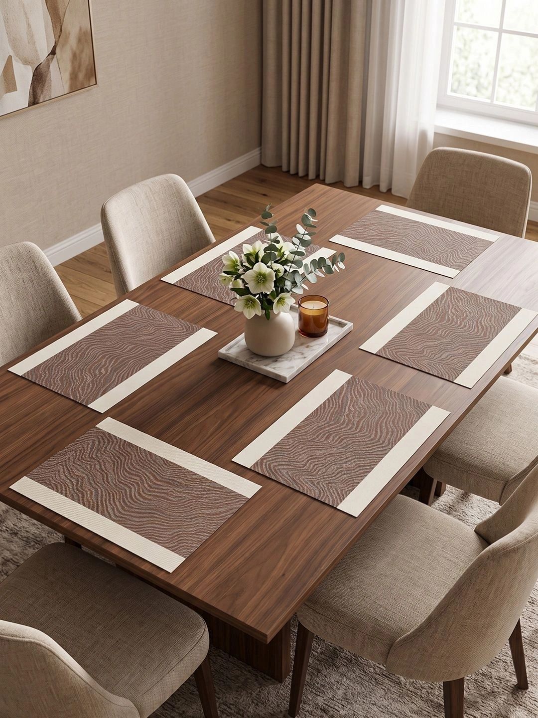 Myntra Elegant Homes 8-Pcs Brown Striped Rectangle Table Placemats-picture-24