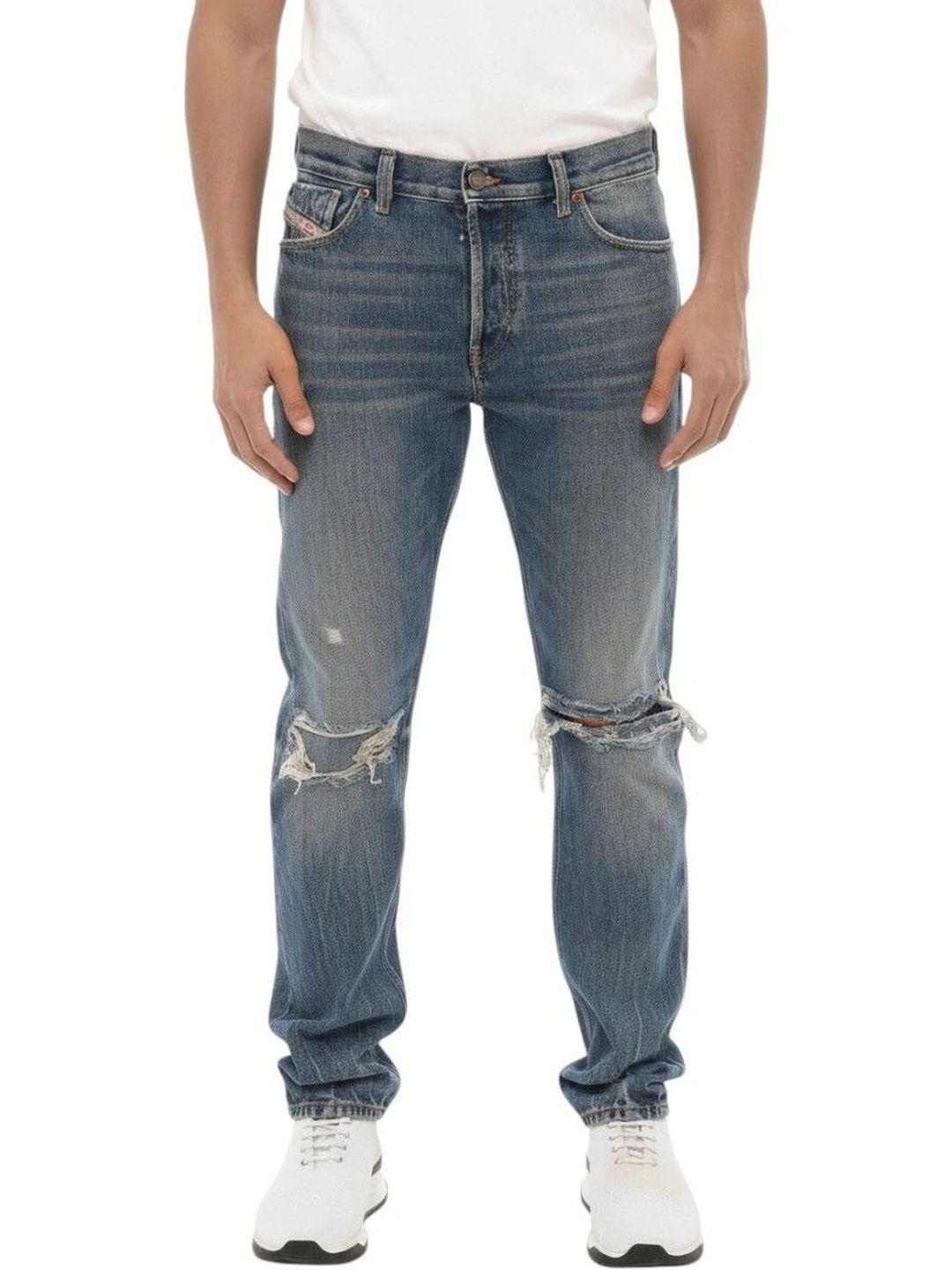 DIESEL Men Slim Fit Mid-Rise Highly Distressed Jeans-picture-47