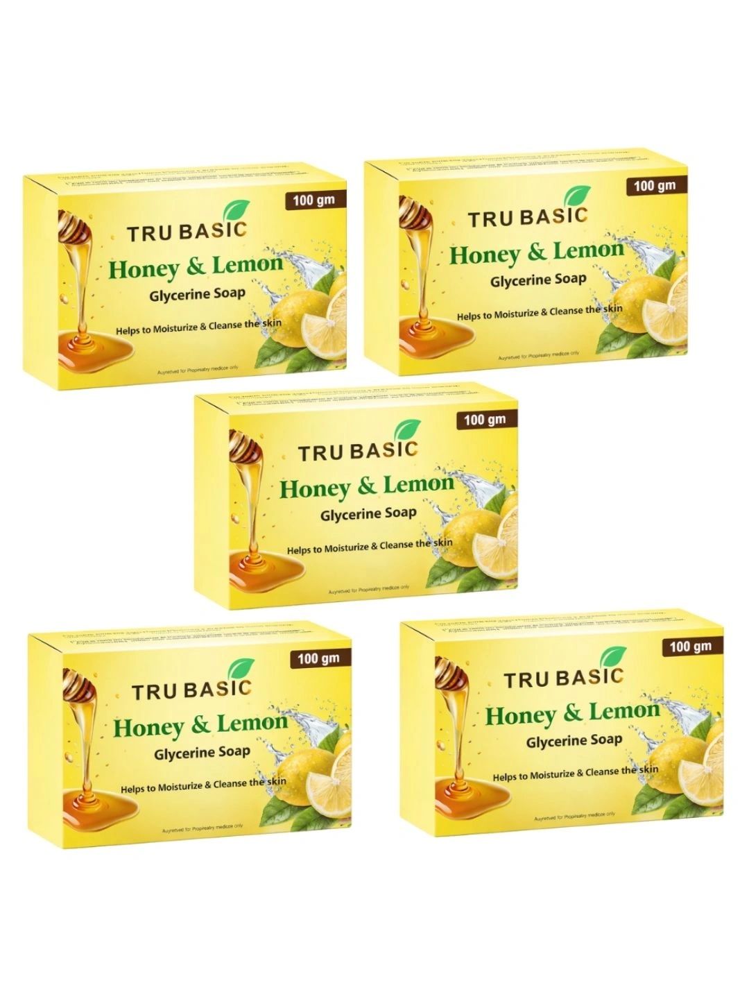 Tru Basic Set Of 5 2% Honey & 1%, Lemon Peel Extract Bath Soaps - 100 g Each-image-35