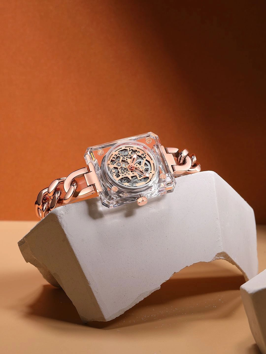 French Connection Women Skeleton Dial & Stainless Steel Bracelet Style Straps Analogue Automatic Watch-picture-9