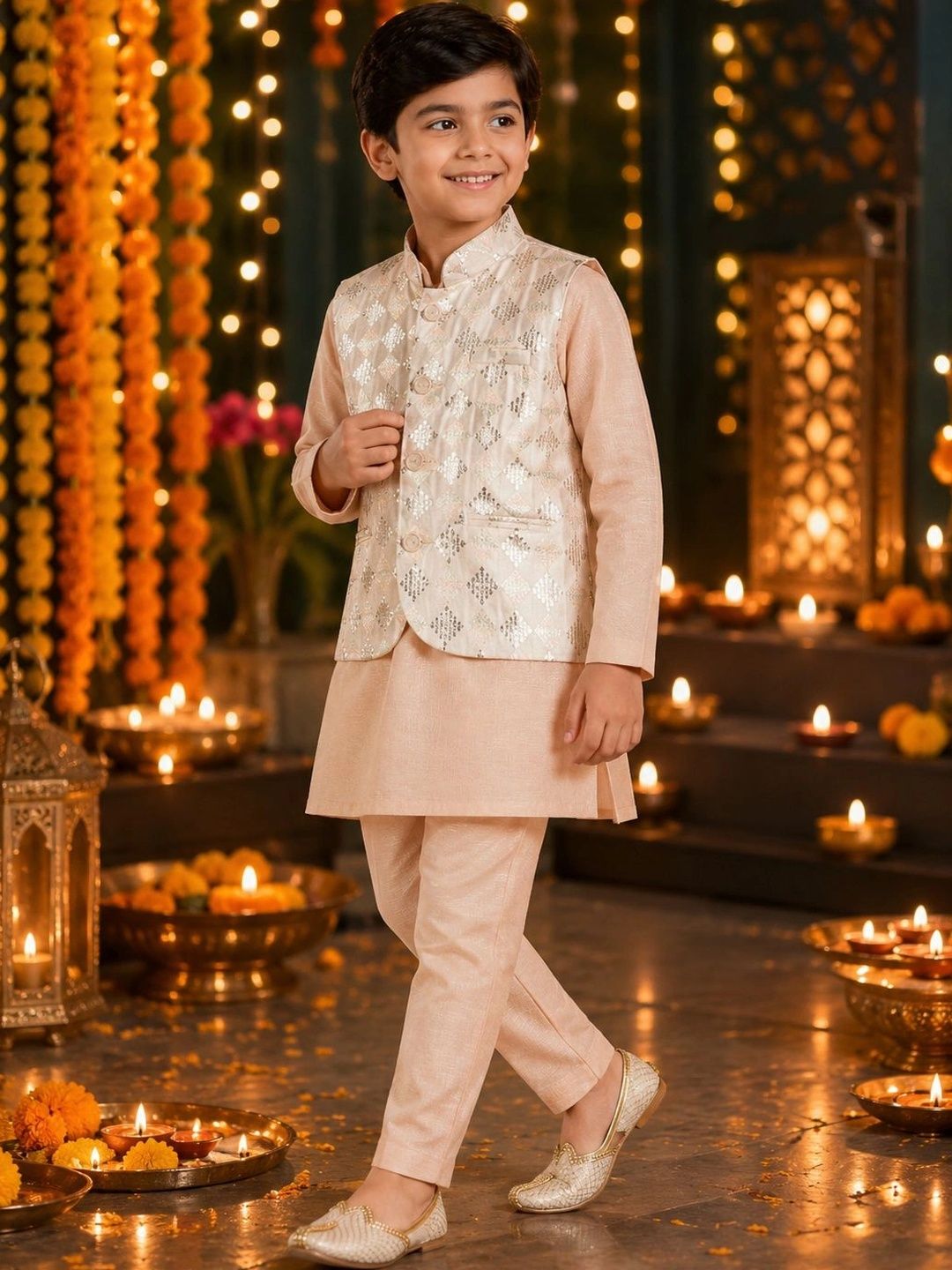 Sparklepop Boys Regular Dupion Silk Kurta with Trousers-picture-23