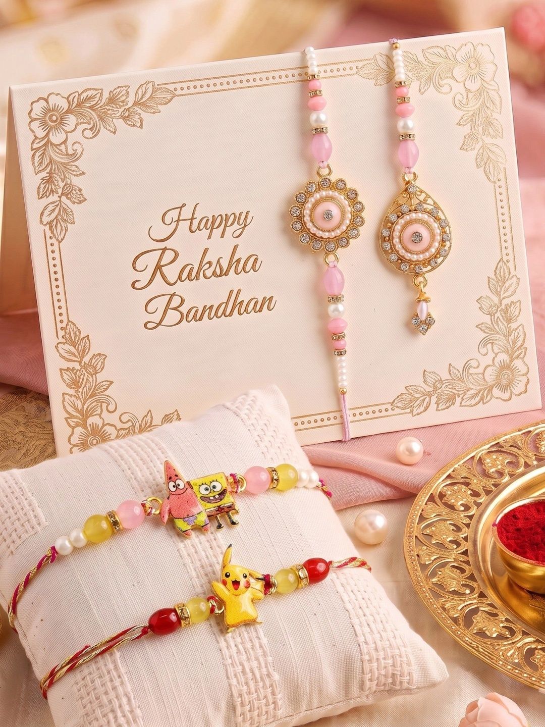 MEIRA JEWELLERY Set Of 4 Rakhi With Roli And Chawal-picture-41