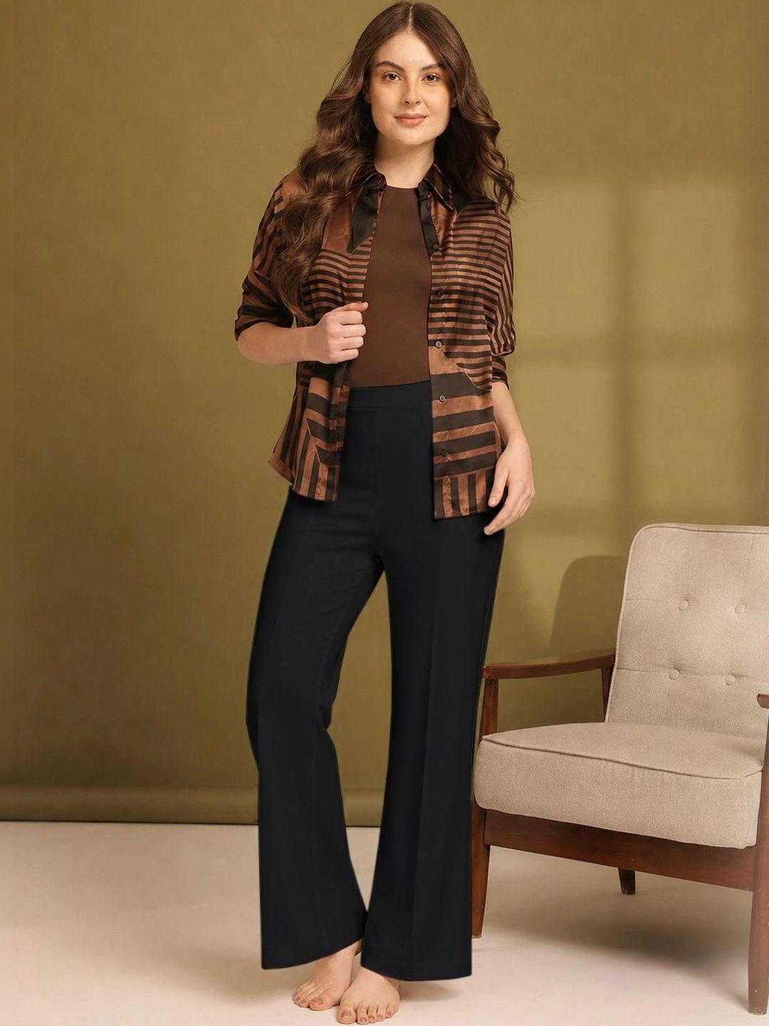 HERE&NOW Women Relaxed Easy Wash No Fly Trousers-picture-37