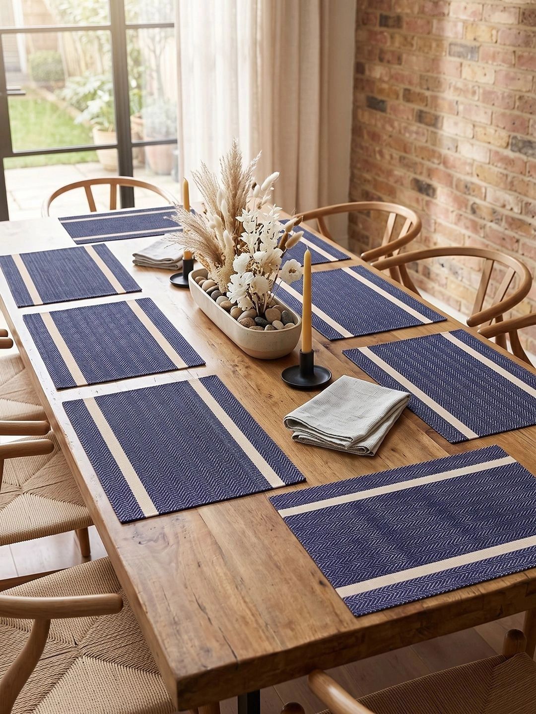 Myntra Elegant Homes 8-Pcs Navy Blue Striped Rectangle Table Placemats-picture-27