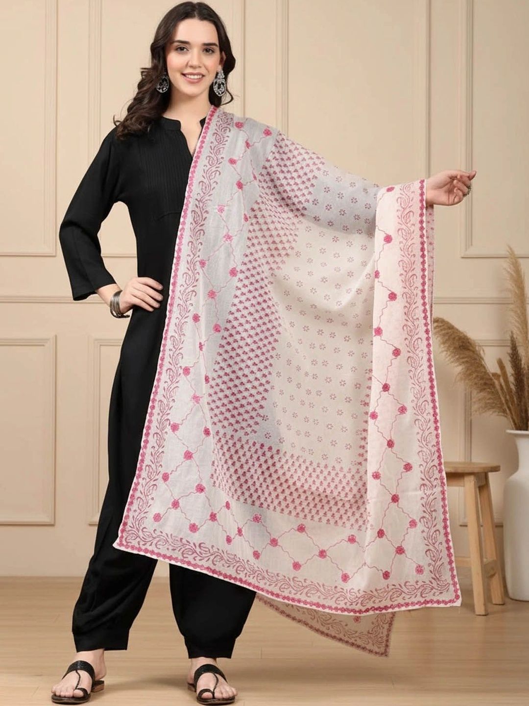KALINI Ethnic Motifs Embroidered Dupatta with Thread Work-picture-49