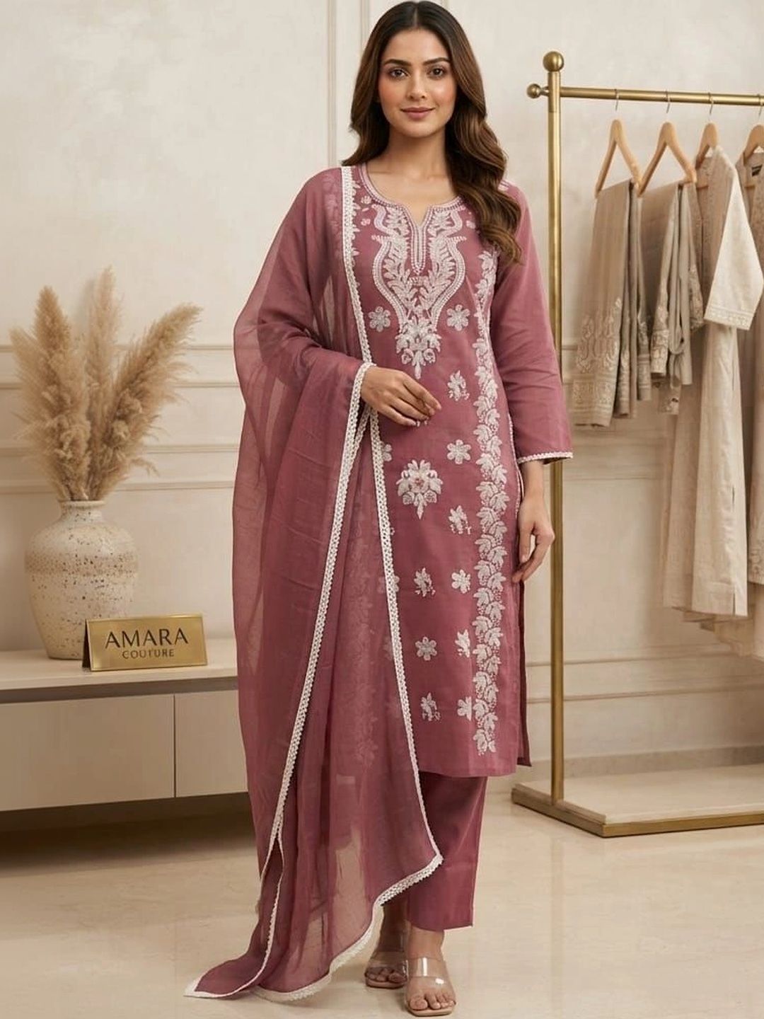 MARIONETTEFASHION Embroidered Regular Thread Work Pure Cotton Kurta with Trousers & With-picture-38
