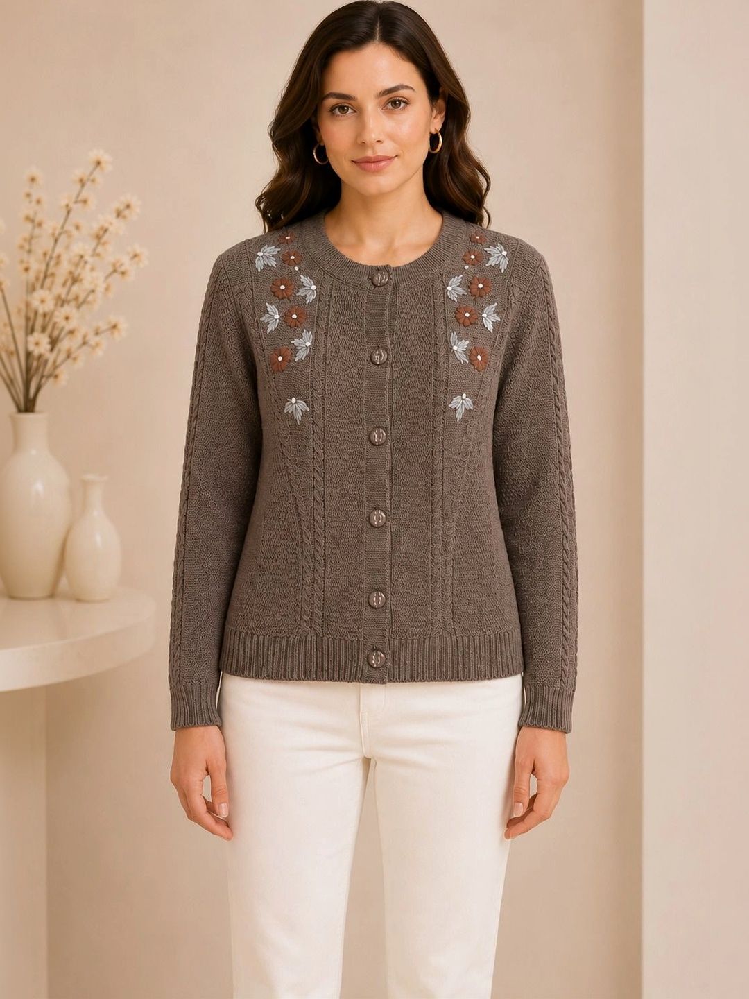 TRUDO Women Embroidered Woollen Cardigan with Embroidered Detail-picture-24