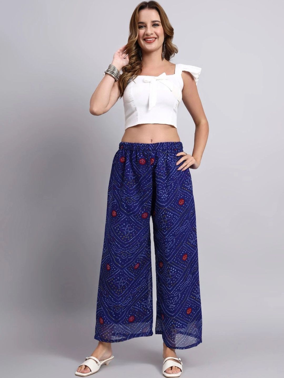 BANJANAN Women Ethnic Motifs Printed Knitted Georgette Ethnic Palazzos-picture-55
