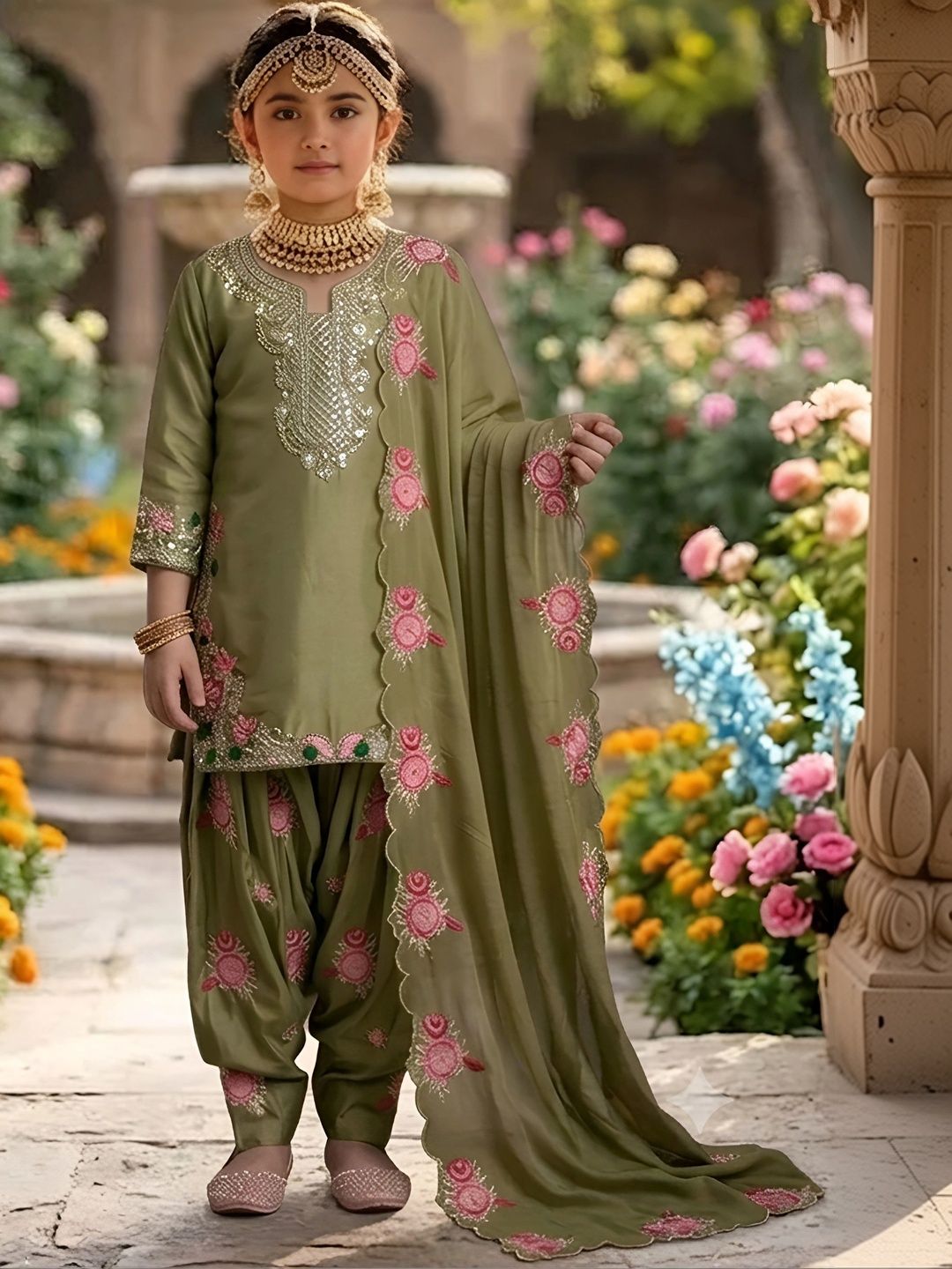 Lilots Girls Floral Embroidered Regular Thread Work Kurta with Patiala & With Dupatta-picture-47