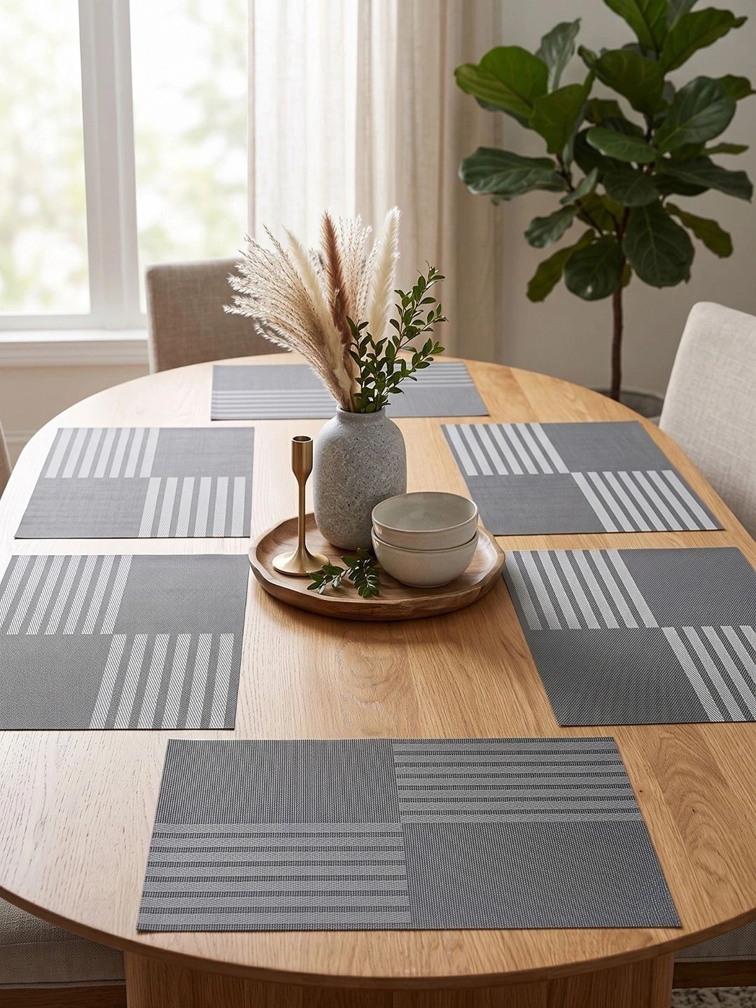 Myntra Elegant Homes 8-Pcs Grey Striped Rectangle Table Placemats-picture-38