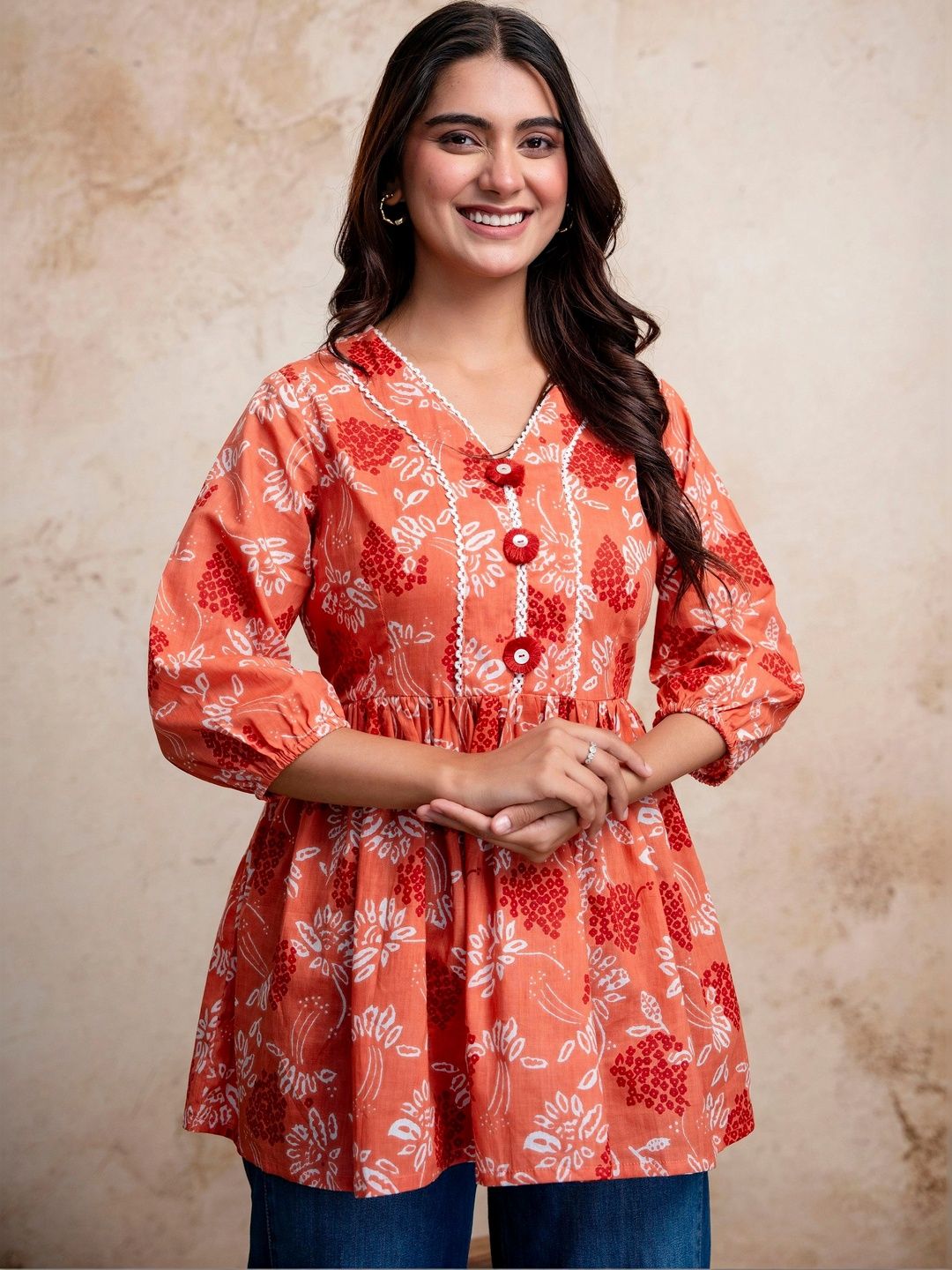 KRIFTEE Floral Print Block Print Cotton Peplum Top-picture-23