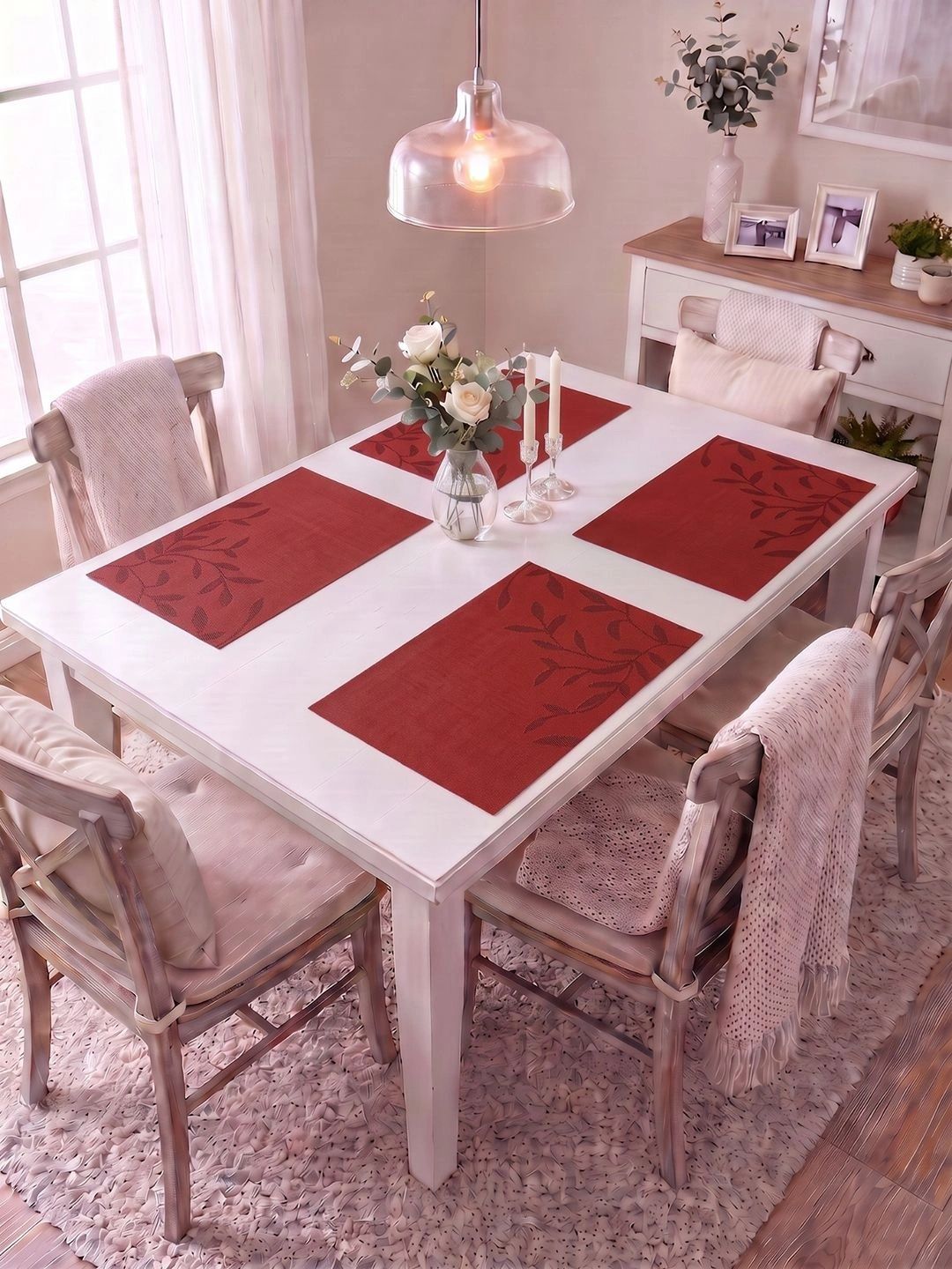 Myntra Elegant Homes 4-Pcs Red Printed Rectangle Table Placemats-picture-12