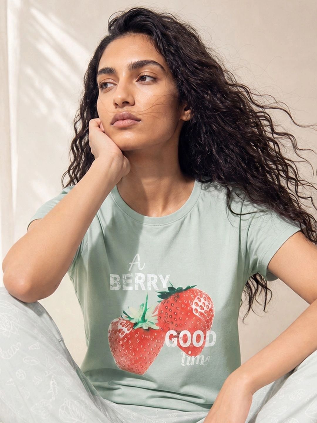 Ginger by Lifestyle Printed Cotton Round Neck Regular Lounge Tshirts-picture-23