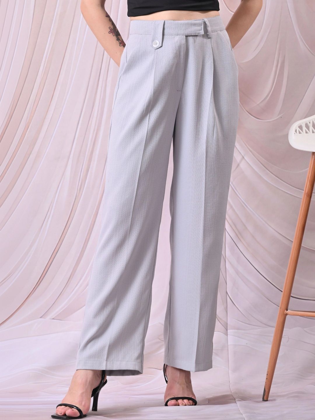 MYMASHA Women Textured High-Rise Easy Wash Trousers-image-47