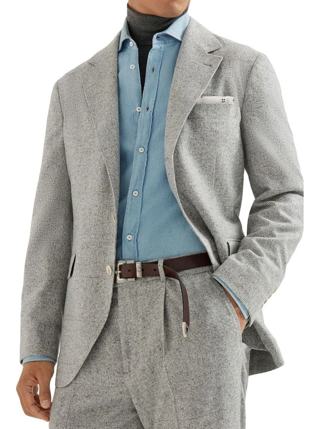 Brunello Cucinelli Grey Notched Lapel Blazer-image-35