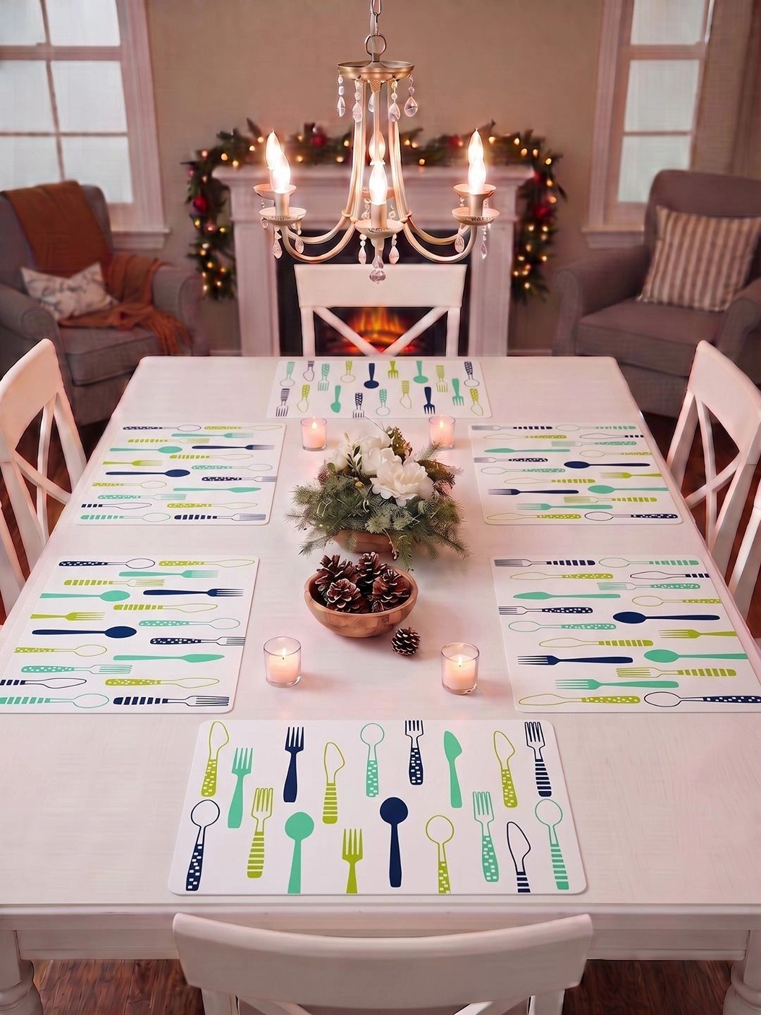 Myntra Elegant Homes 8-Pcs White Printed Rectangle Table Placemats-picture-24