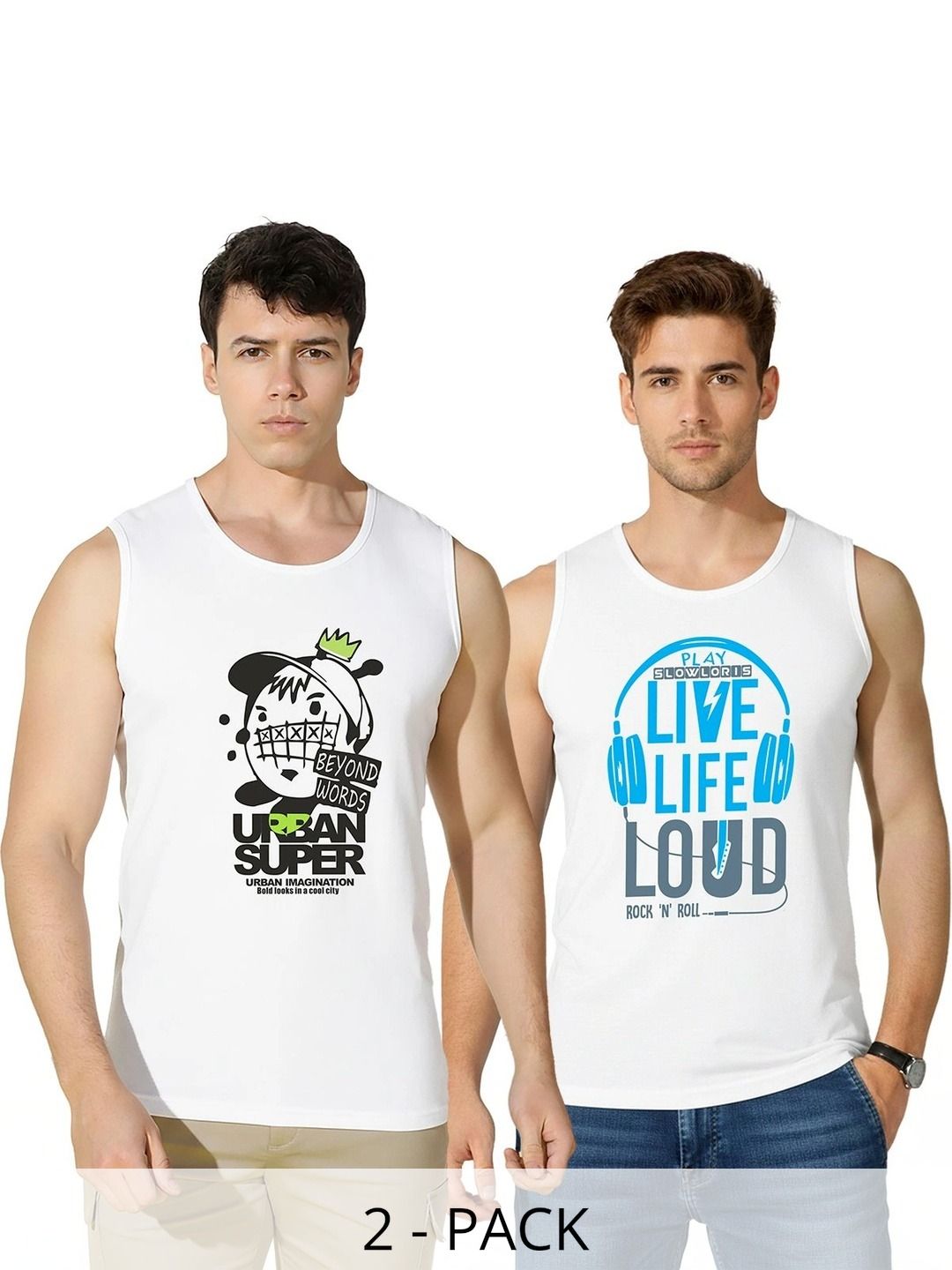 SLOWLORIS Pack of 2 Printed Cotton Gym Vest-picture-16