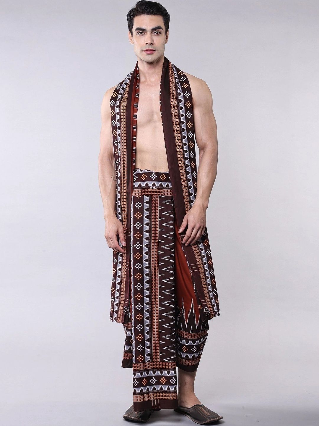 Exotic India Men Printed Cotton Dhoti Dhotis-picture-46