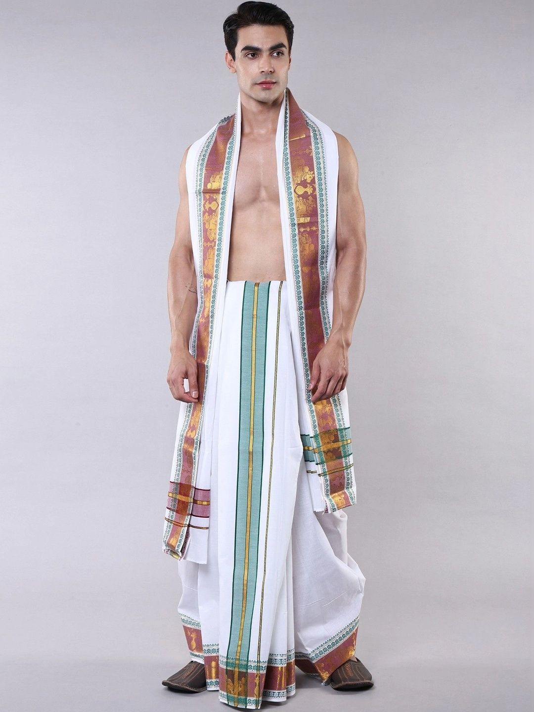 Exotic India Men Embroidered Cotton Dhoti Dhotis-picture-17