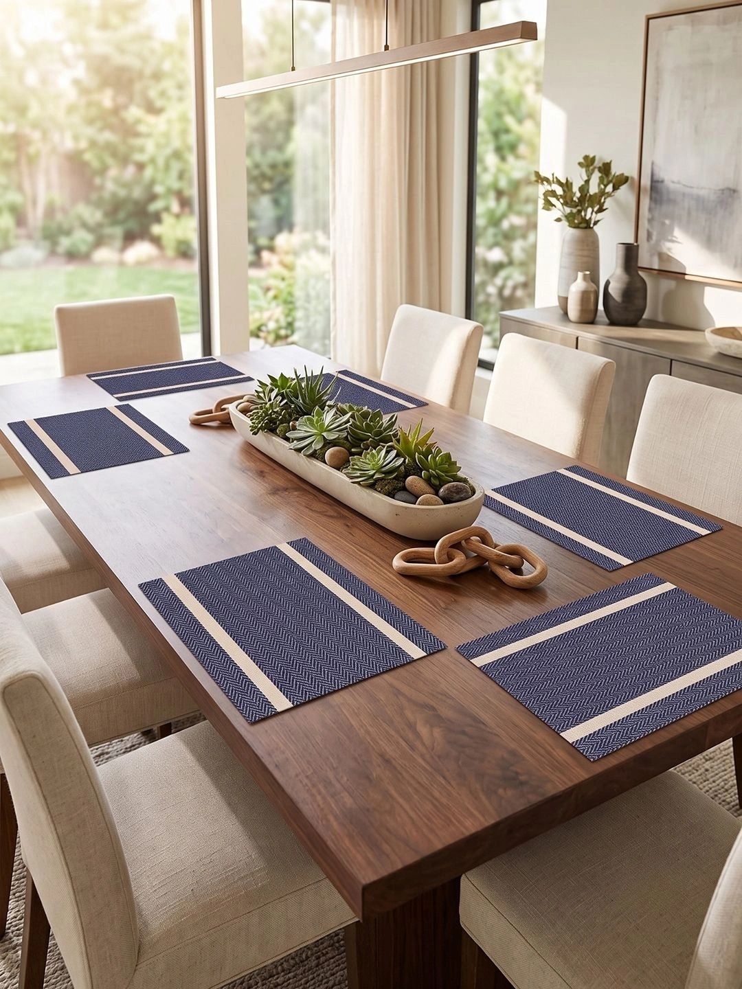 Myntra Elegant Homes 8-Pcs Navy Blue Striped Rectangle Table Placemats-picture-28