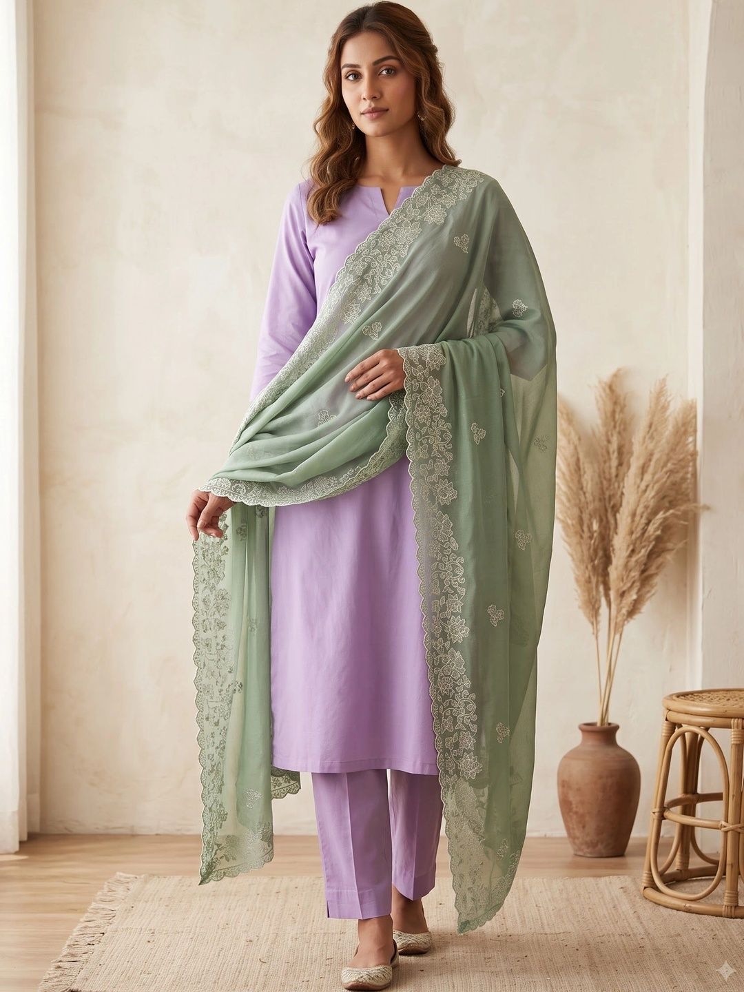 Komurr Ethnic Motifs Embroidered Organza Dupatta with Thread Work-picture-18