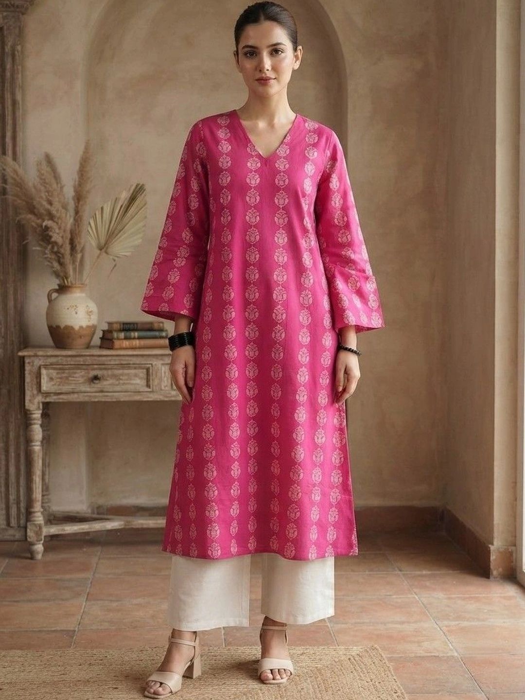 Sangria Women Ethnic Motifs Printed Regular Kurta with Palazzos-picture-21