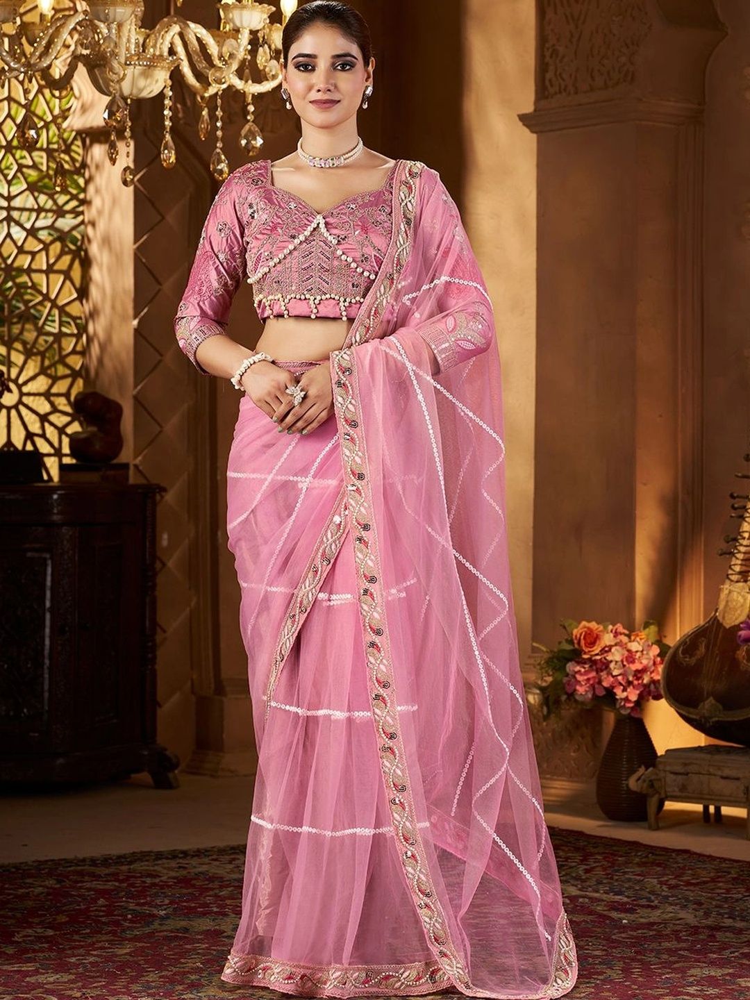 Anouk Embellished Embroidered Net Designer Saree-picture-10