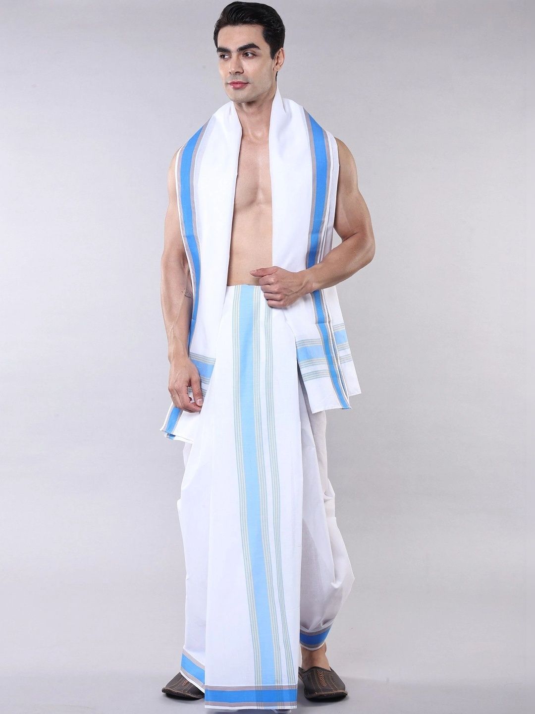 Exotic India Men Striped Cotton Dhoti Dhotis-picture-27