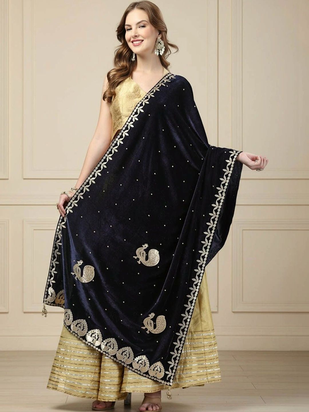 KALINI Ethnic Motifs Embroidered Velvet Dupatta with Thread Work-picture-19