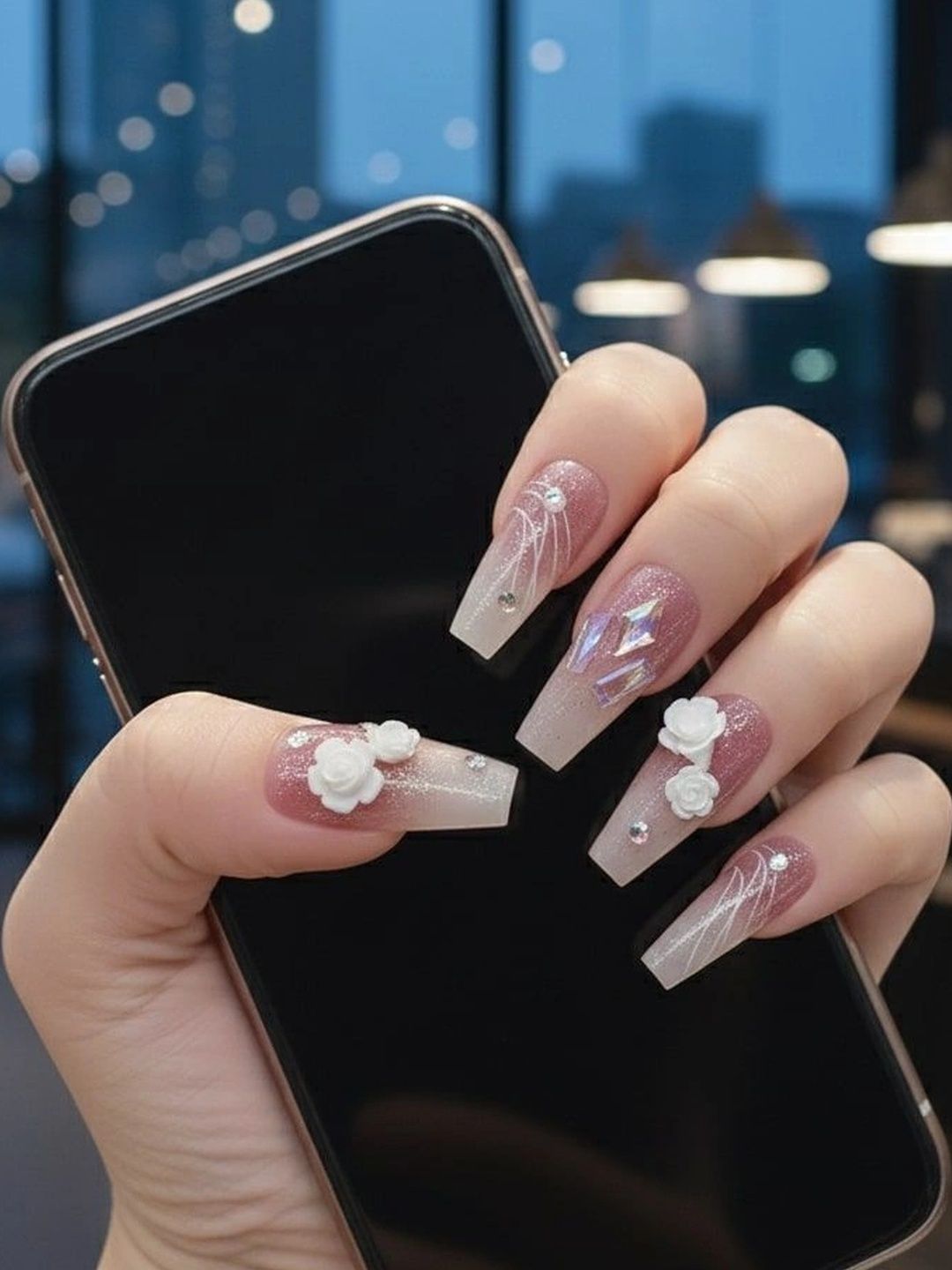 Vembley Set Of 24 Artificial Reusable Press On Nails - Purple With Flower-picture-30