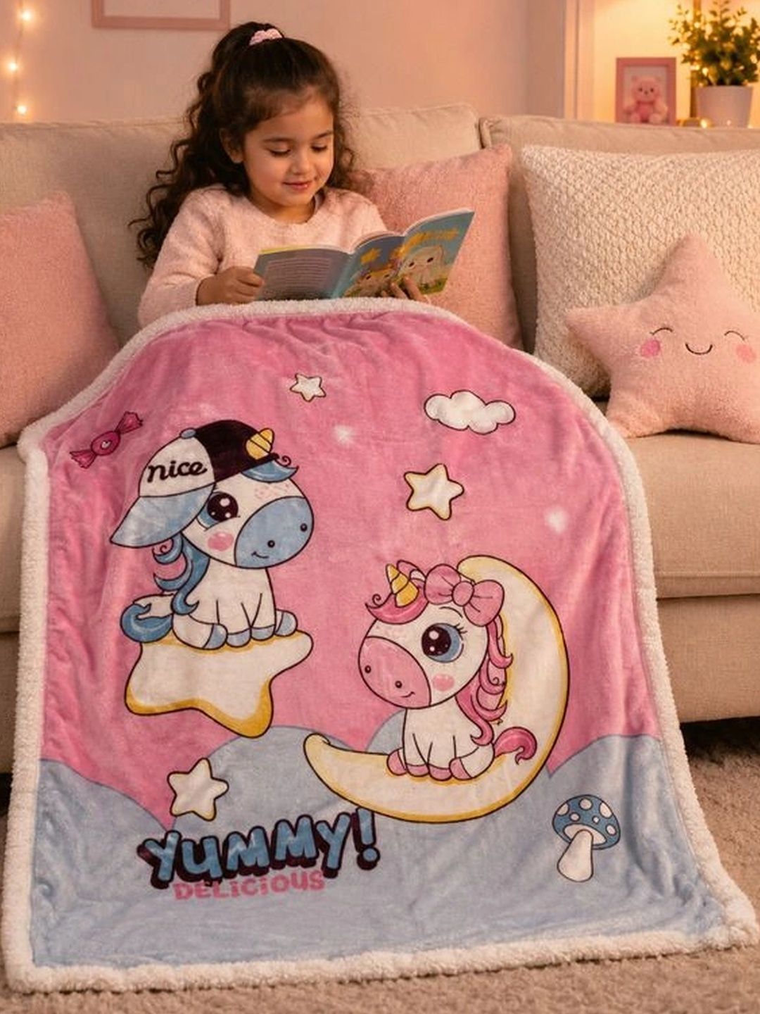 Milkymoon Kids Pink Cartoon Characters Fleece Mild Winter 300 GSM Blanket-picture-32
