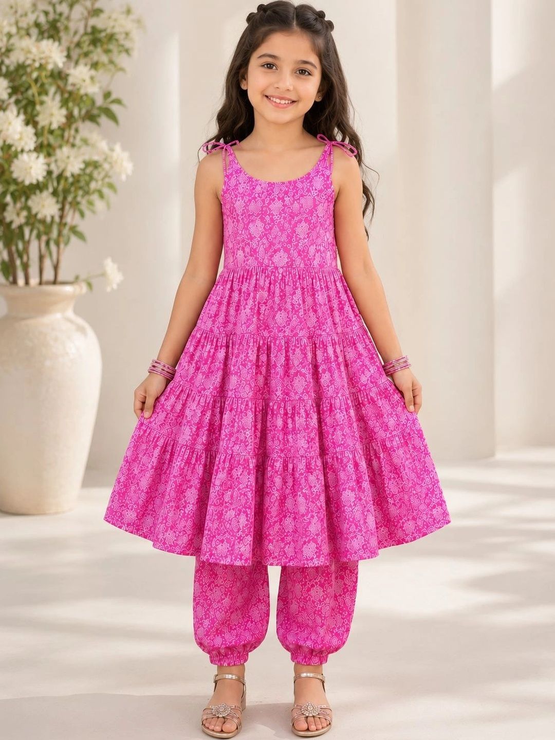 Sangria Girls Floral Printed Tiered Kurta with Salwar-picture-58