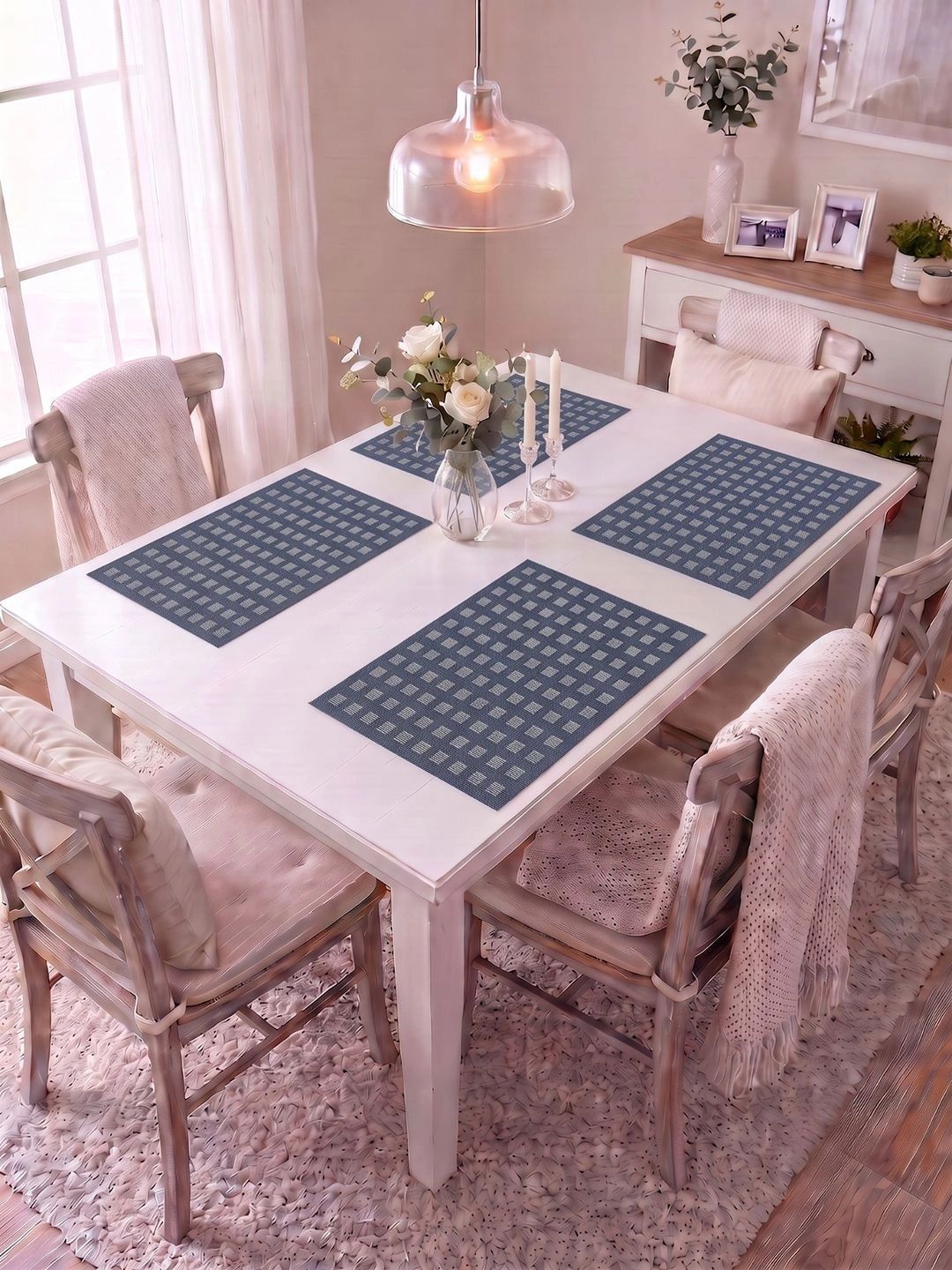 Myntra Elegant Homes 4-Pcs Navy Blue Printed Rectangle Table Placemats-picture-10