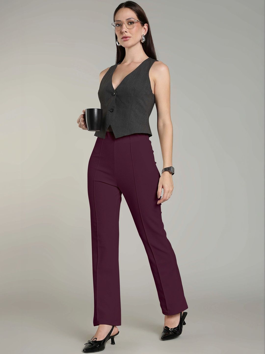 HERE&NOW Women Relaxed Easy Wash Trousers-picture-57