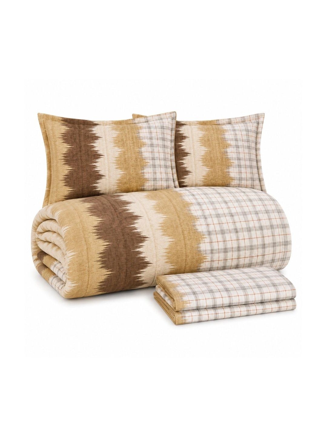 Nivasam Mustard & Brown Self Design Cotton 4 Piece Double King Superfine Bedding Set-image-45