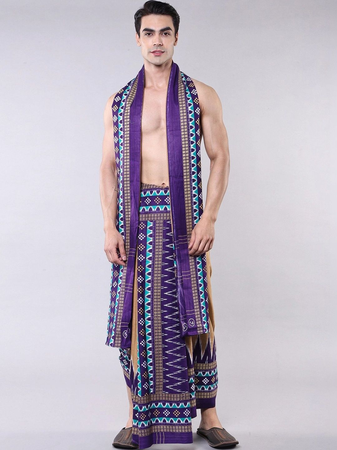 Exotic India Men Printed Cotton Dhoti Dhotis-picture-41