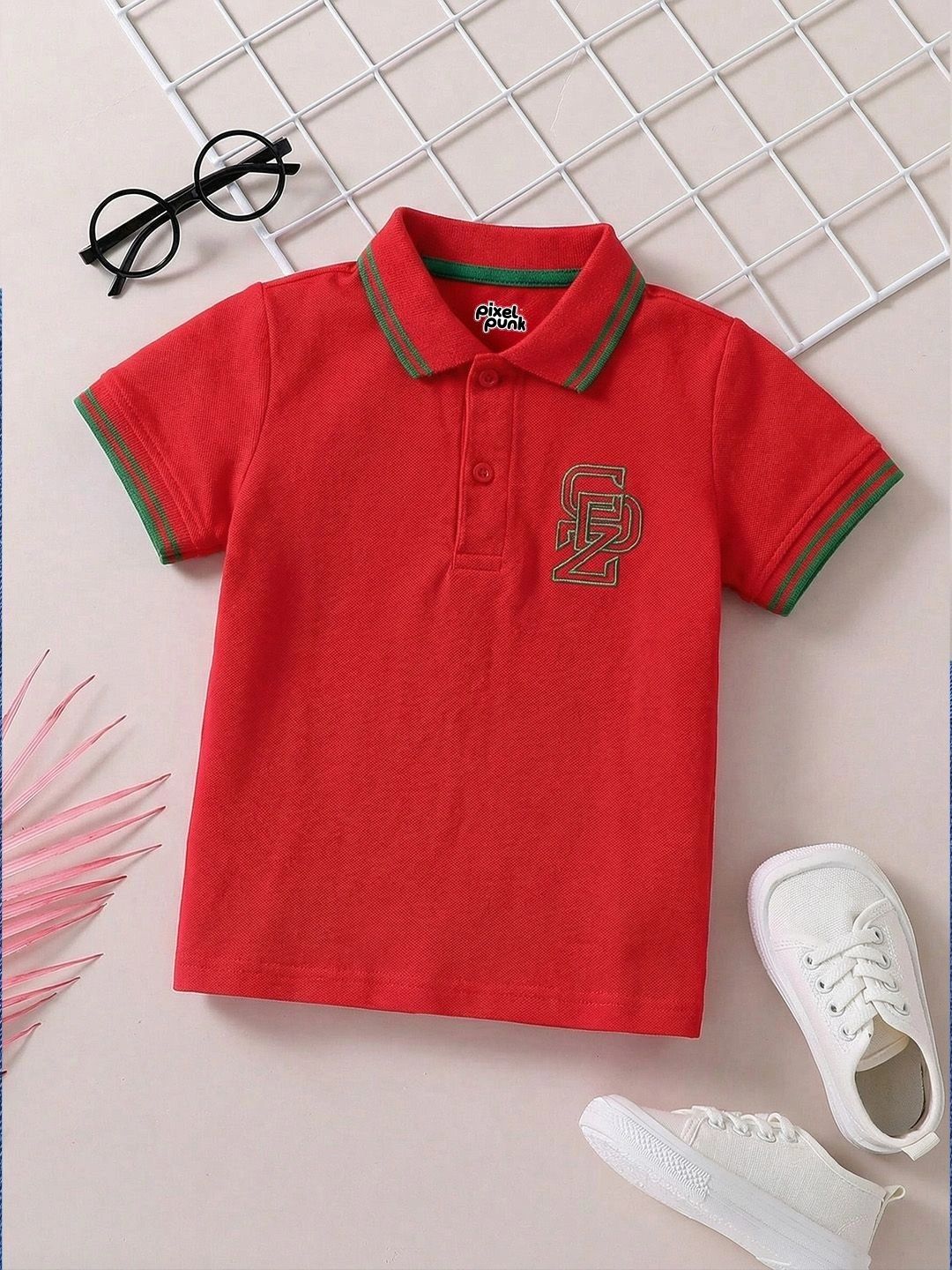 Pixel Punk Boys Brand Logo Polo Collar T-shirt-picture-38