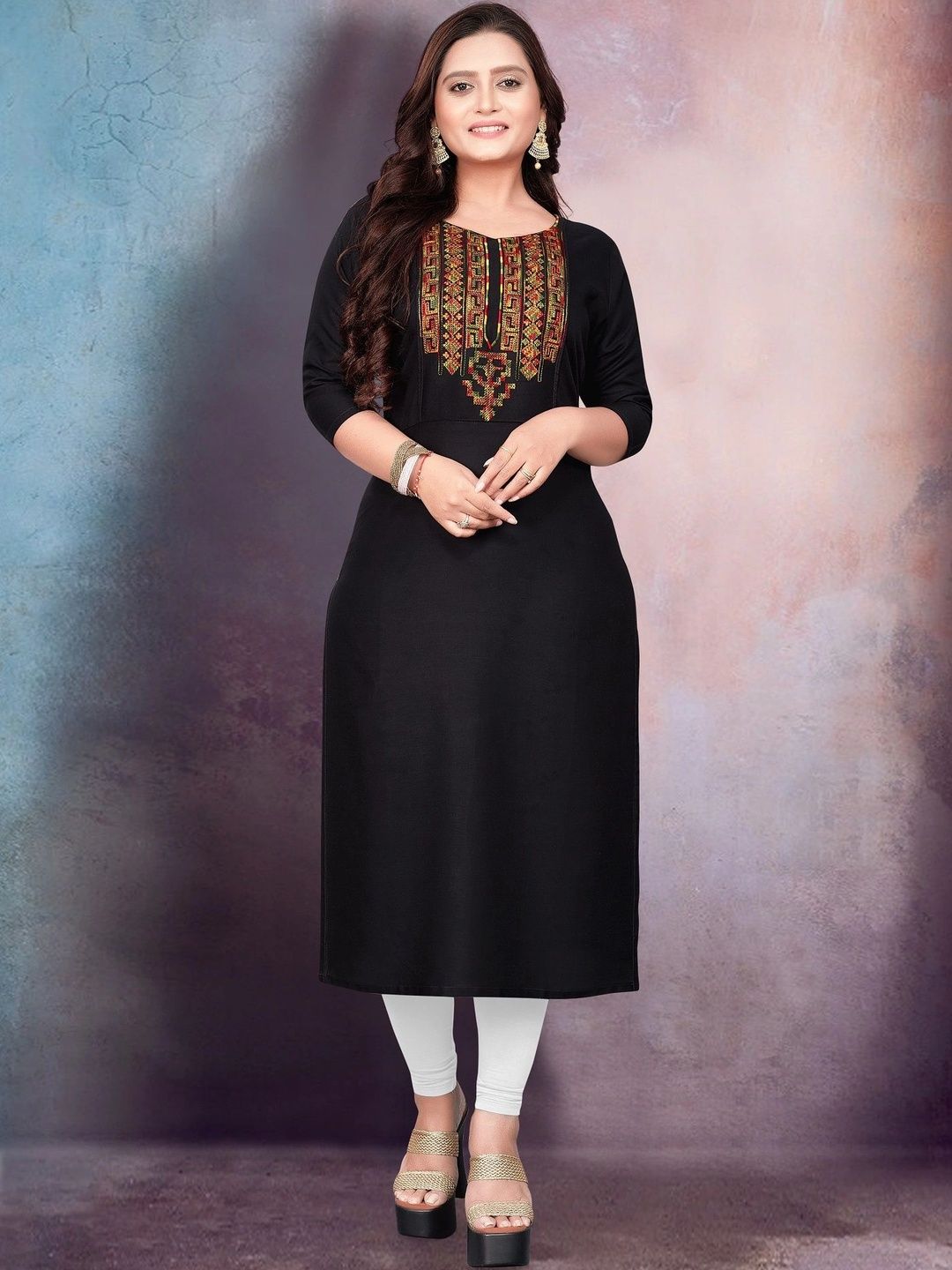 HETSA Ethnic Motifs Embroidered Thread Work Kurti-picture-27